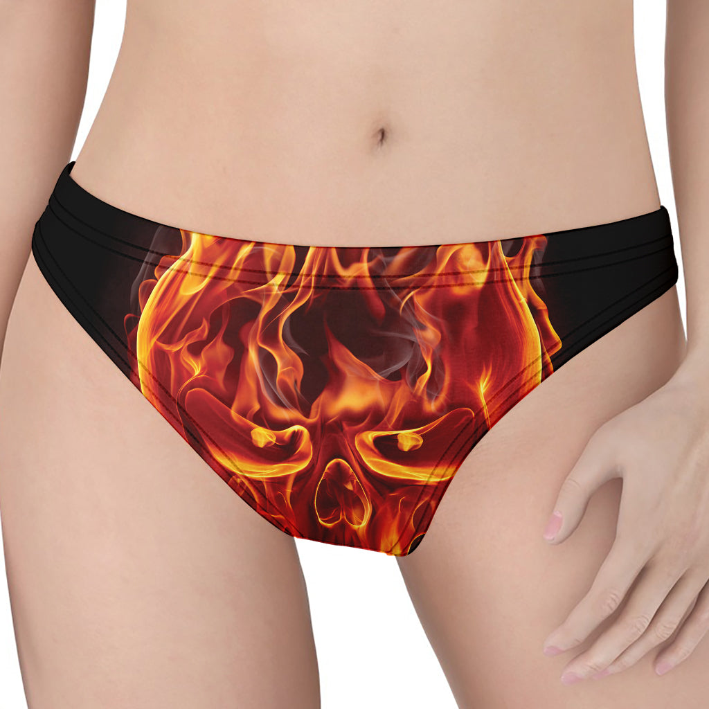 Flaming Evil Skull Print Women's Thong