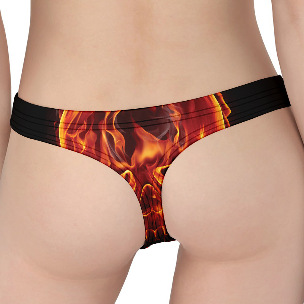 Flaming Evil Skull Print Women's Thong