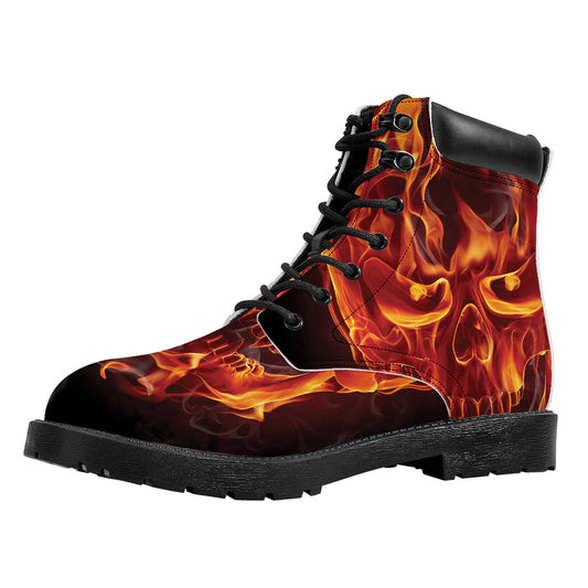Flaming Evil Skull Print Work Boots
