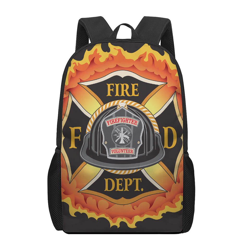 Flaming Firefighter Emblem Print 17 Inch Backpack