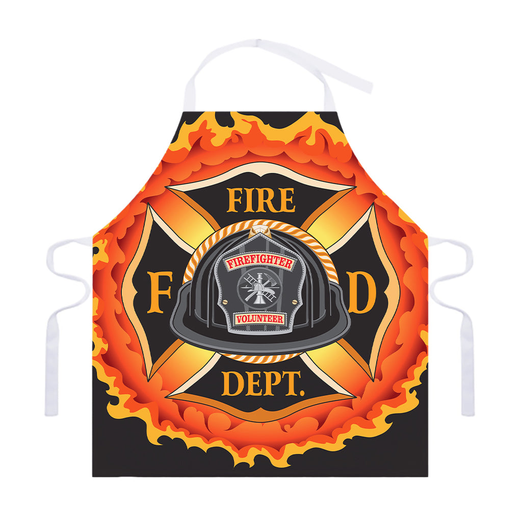 Flaming Firefighter Emblem Print Adjustable Apron