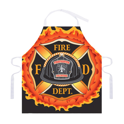 Flaming Firefighter Emblem Print Adjustable Apron