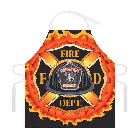 Flaming Firefighter Emblem Print Adjustable Apron