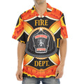 Flaming Firefighter Emblem Print Aloha Shirt