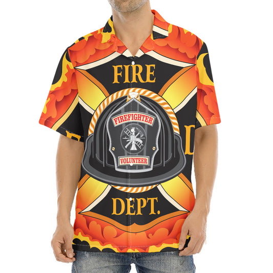 Flaming Firefighter Emblem Print Aloha Shirt