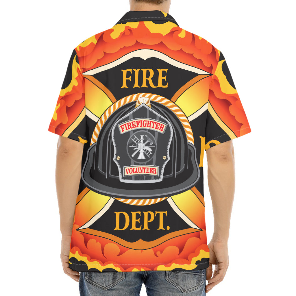Flaming Firefighter Emblem Print Aloha Shirt