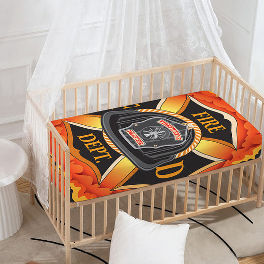Flaming Firefighter Emblem Print Baby Crib Sheet