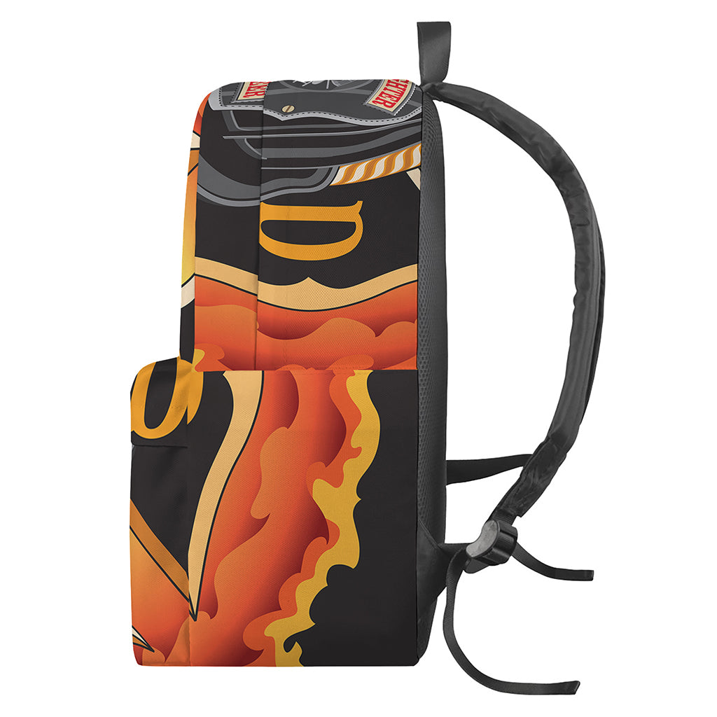Flaming Firefighter Emblem Print Backpack
