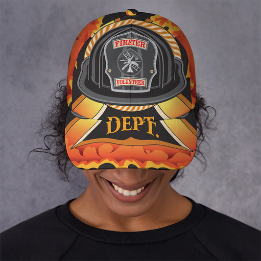 Flaming Firefighter Emblem Print Baseball Cap