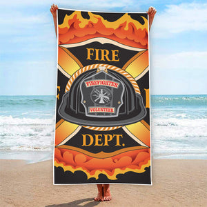 Flaming Firefighter Emblem Print Beach Towel