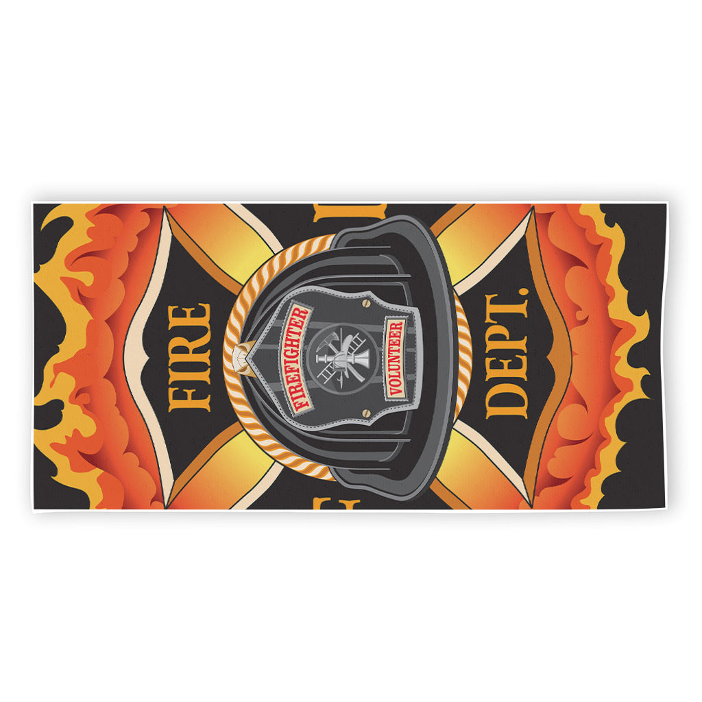 Flaming Firefighter Emblem Print Beach Towel