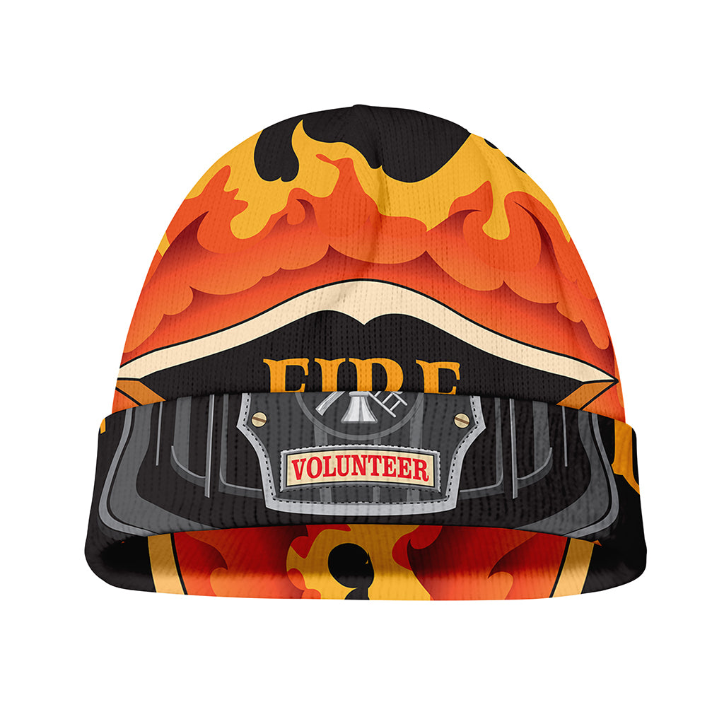 Flaming Firefighter Emblem Print Beanie