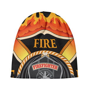 Flaming Firefighter Emblem Print Beanie