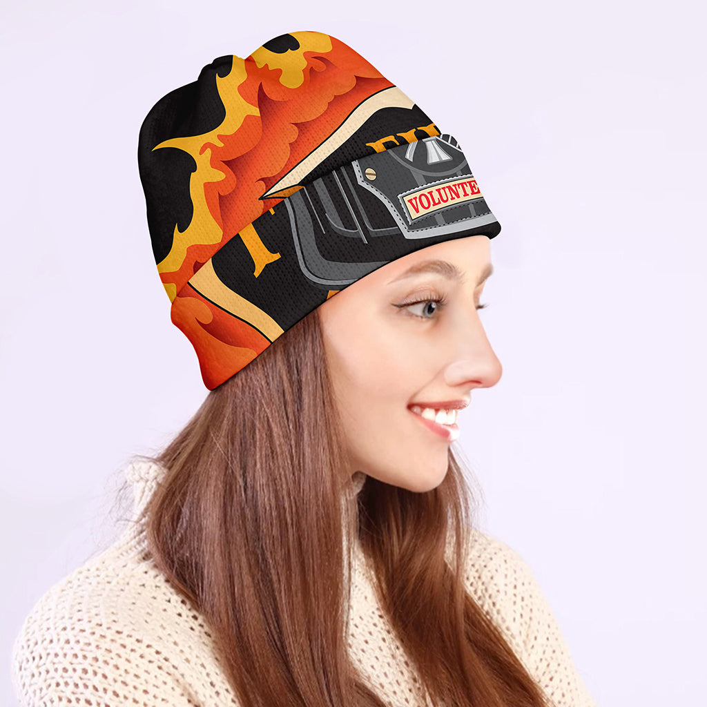 Flaming Firefighter Emblem Print Beanie