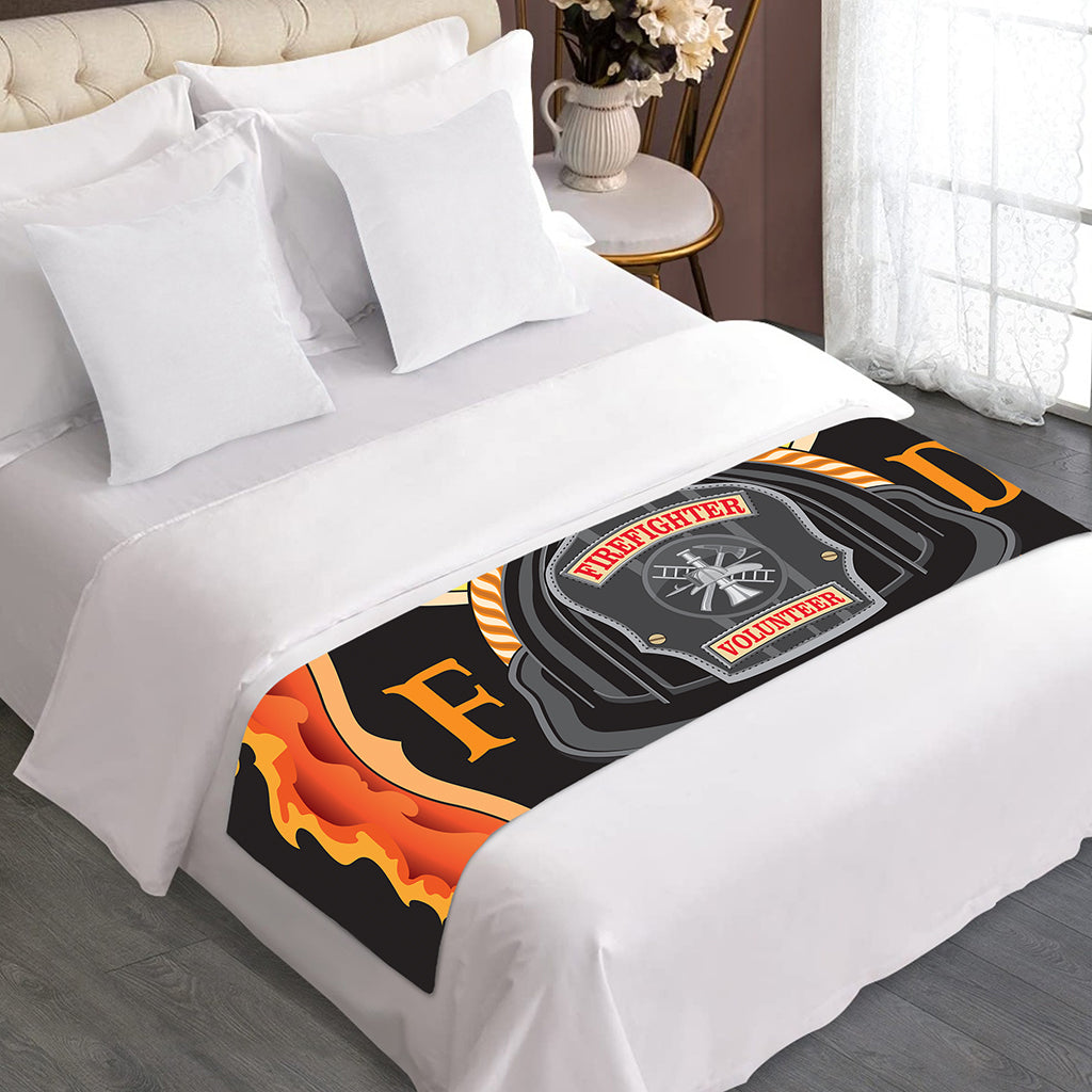 Flaming Firefighter Emblem Print Bed Runner