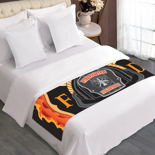 Flaming Firefighter Emblem Print Bed Runner