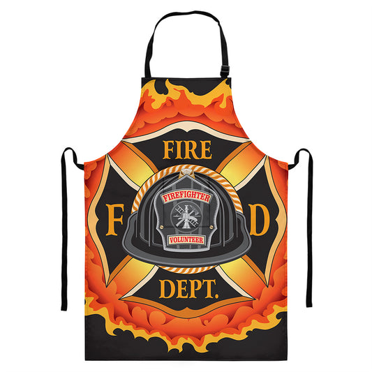 Flaming Firefighter Emblem Print Bib Apron With Pocket