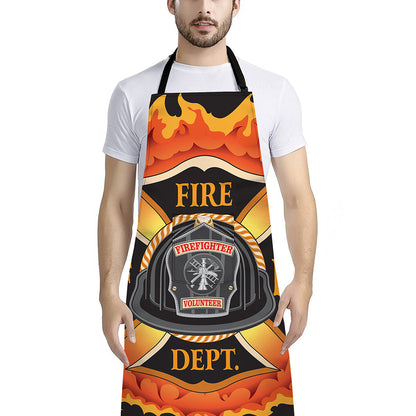 Flaming Firefighter Emblem Print Bib Apron With Pocket