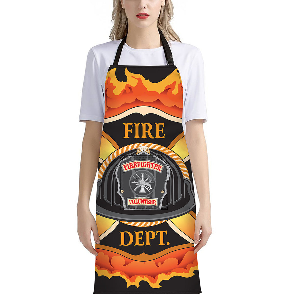 Flaming Firefighter Emblem Print Bib Apron With Pocket