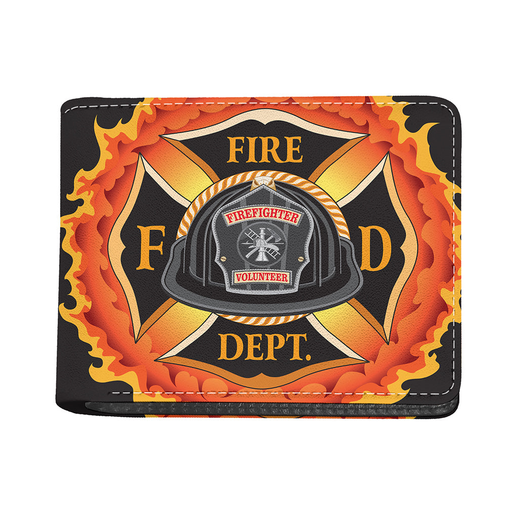Flaming Firefighter Emblem Print Bifold Wallet