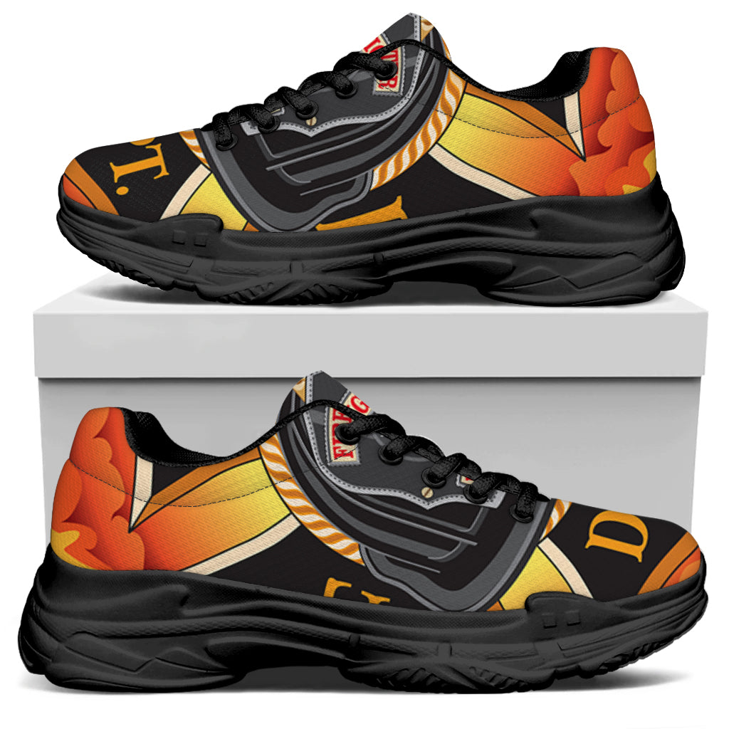 Flaming Firefighter Emblem Print Black Chunky Shoes