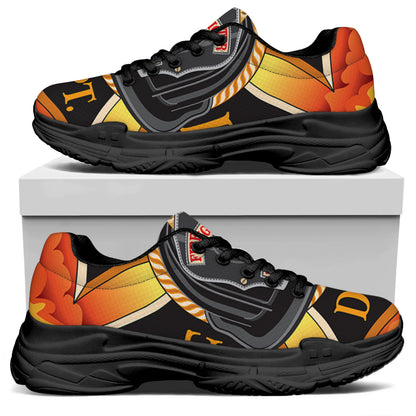 Flaming Firefighter Emblem Print Black Chunky Shoes