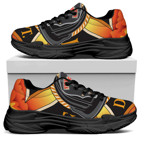 Flaming Firefighter Emblem Print Black Chunky Shoes
