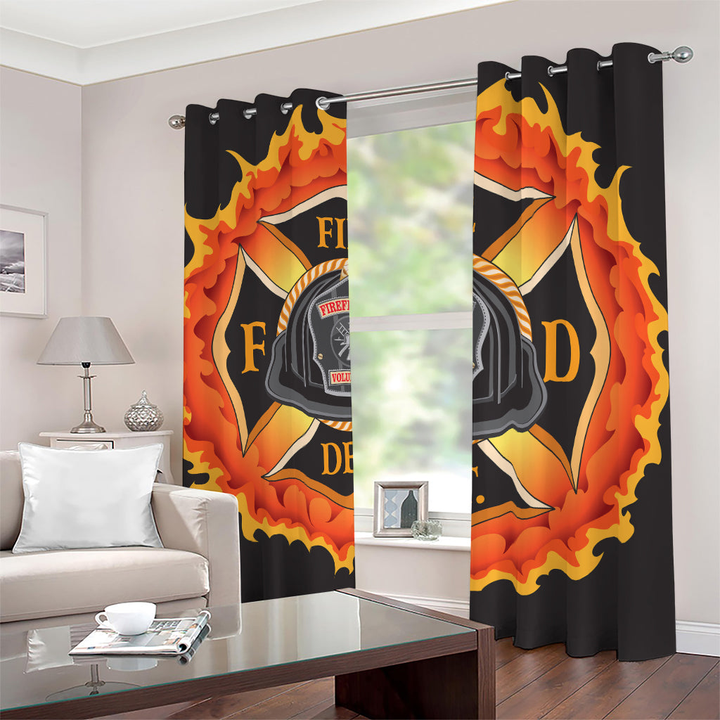 Flaming Firefighter Emblem Print Blackout Grommet Curtains