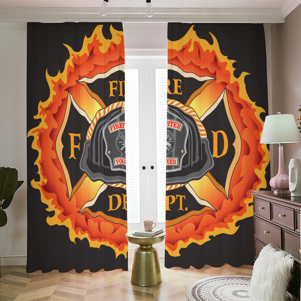 Flaming Firefighter Emblem Print Blackout Pencil Pleat Curtains