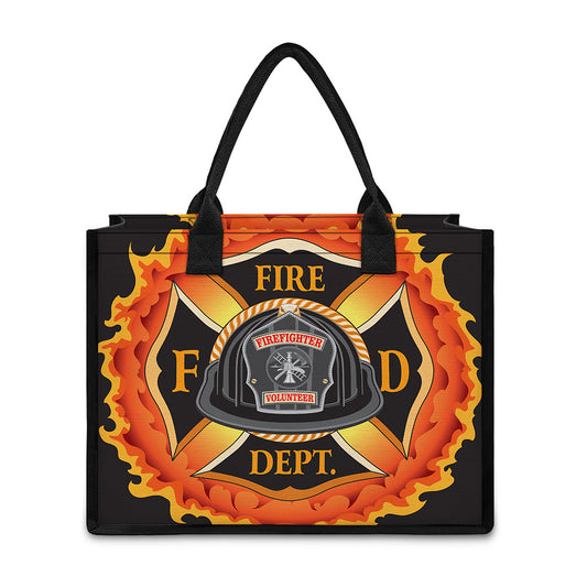 Flaming Firefighter Emblem Print Canvas Tote Bag