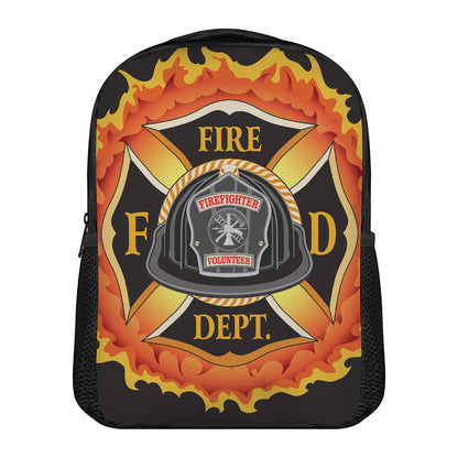 Flaming Firefighter Emblem Print Casual Backpack