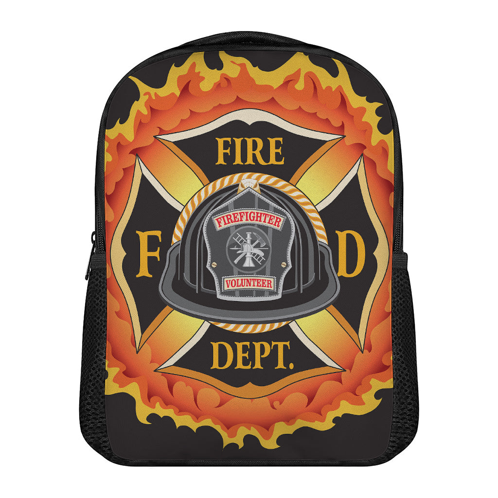 Flaming Firefighter Emblem Print Casual Backpack