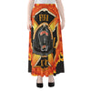 Flaming Firefighter Emblem Print Chiffon Maxi Skirt