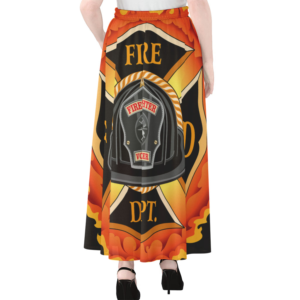 Flaming Firefighter Emblem Print Chiffon Maxi Skirt