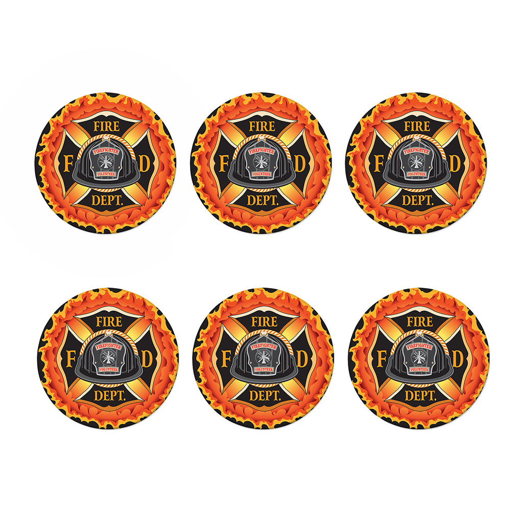 Flaming Firefighter Emblem Print Coaster Set