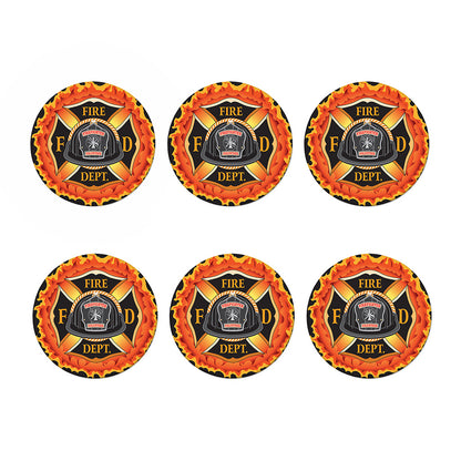 Flaming Firefighter Emblem Print Coaster Set
