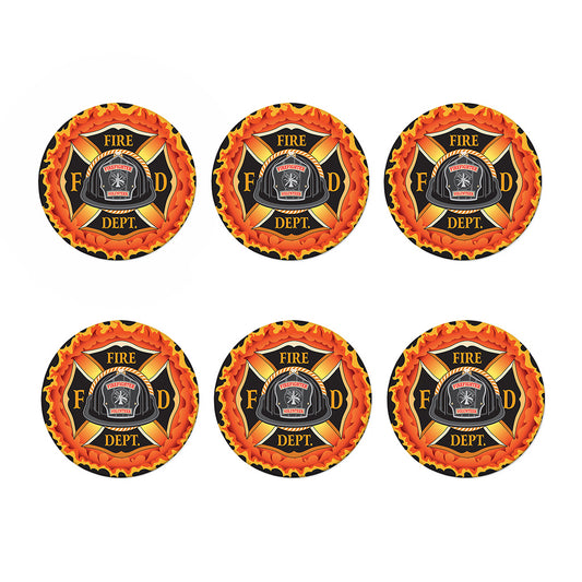 Flaming Firefighter Emblem Print Coaster Set