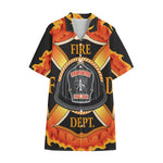 Flaming Firefighter Emblem Print Cotton Hawaiian Shirt