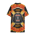 Flaming Firefighter Emblem Print Cotton Hawaiian Shirt