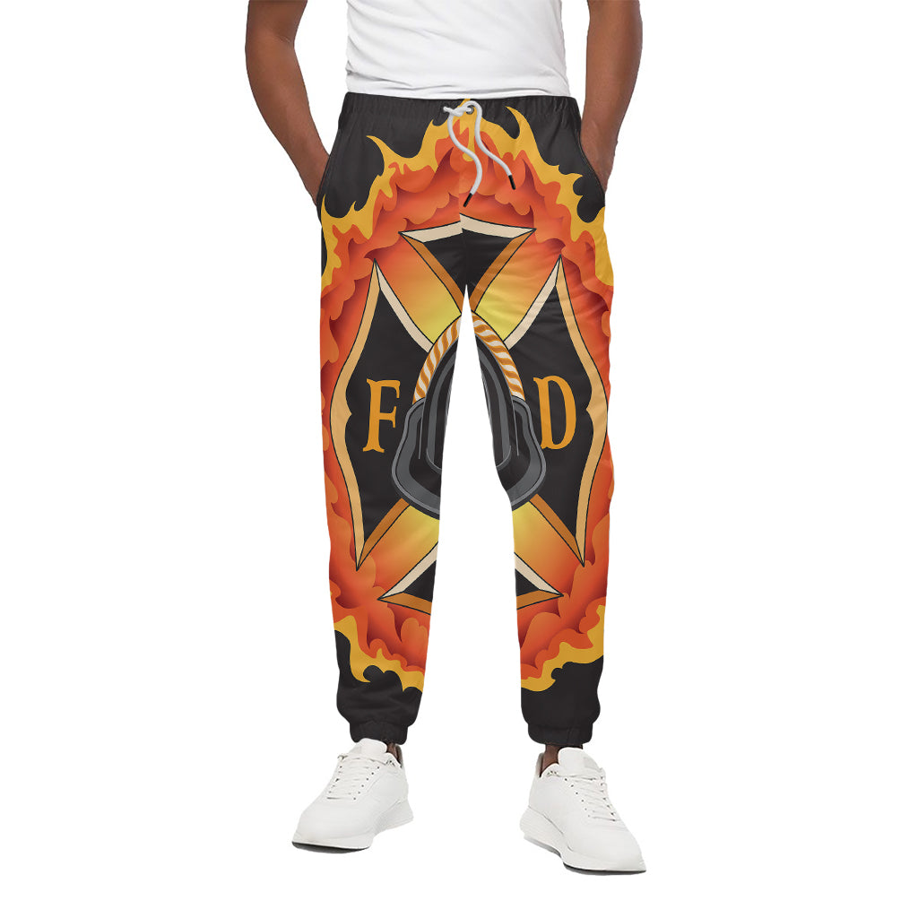 Flaming Firefighter Emblem Print Cotton Pants