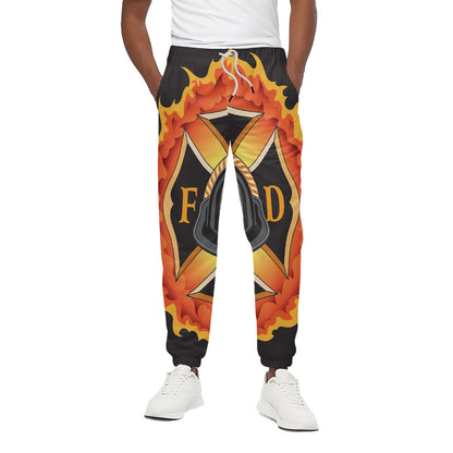 Flaming Firefighter Emblem Print Cotton Pants