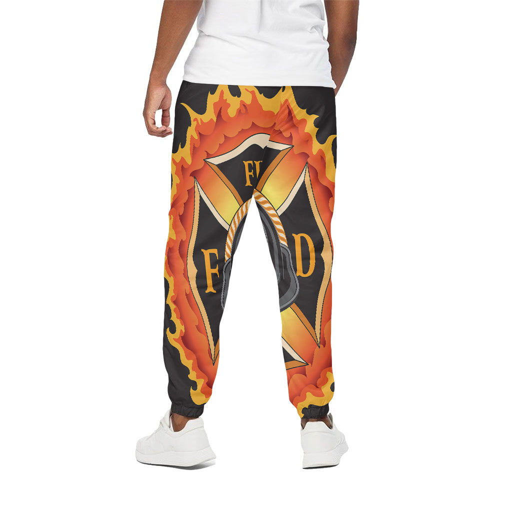 Flaming Firefighter Emblem Print Cotton Pants