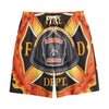 Flaming Firefighter Emblem Print Cotton Shorts