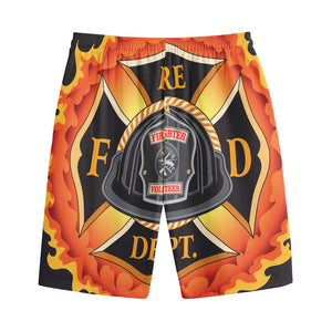 Flaming Firefighter Emblem Print Cotton Shorts