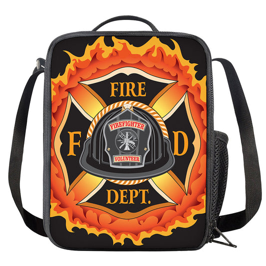 Flaming Firefighter Emblem Print Crossbody Lunch Bag