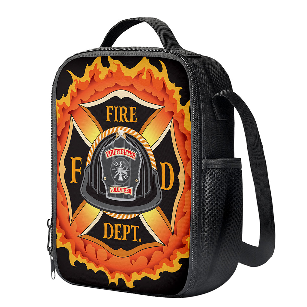 Flaming Firefighter Emblem Print Crossbody Lunch Bag