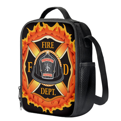 Flaming Firefighter Emblem Print Crossbody Lunch Bag