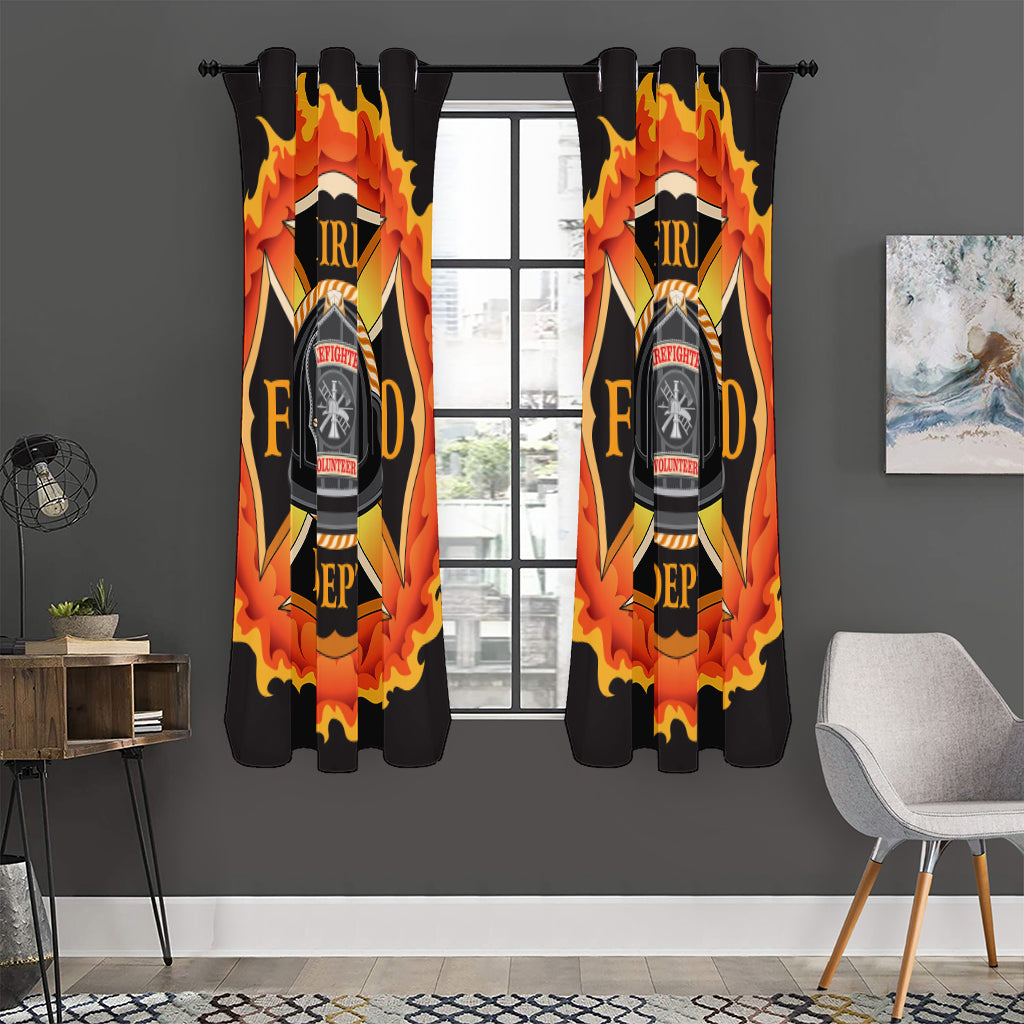 Flaming Firefighter Emblem Print Curtain