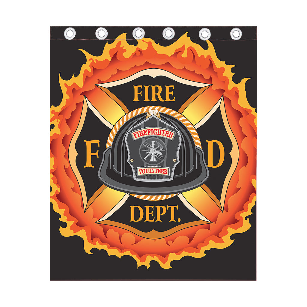 Flaming Firefighter Emblem Print Curtain