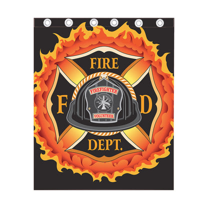 Flaming Firefighter Emblem Print Curtain